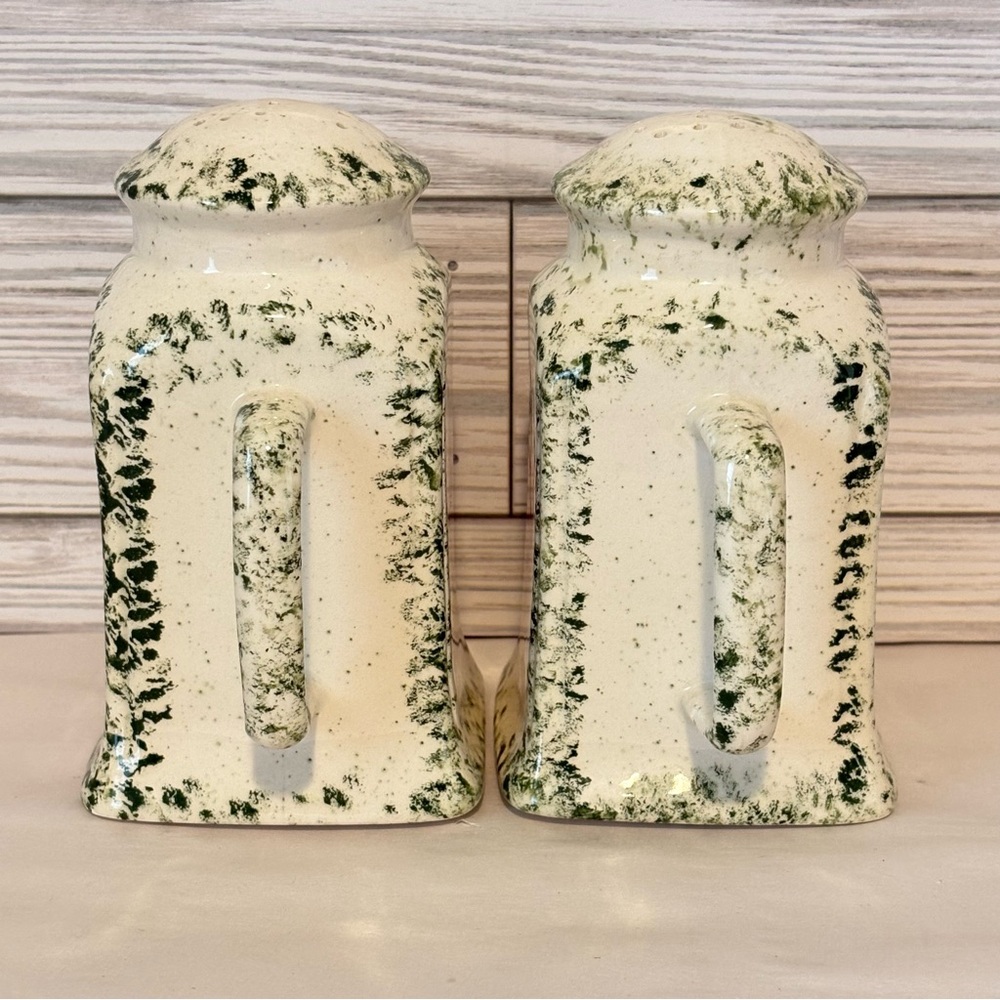 Vintage Spongeware Apple Salt & Pepper Shaker Set Ceramic Country Farmhouse - Picture 3 of 5